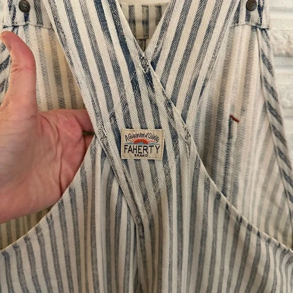 Faherty Women's Striped Blue and White Topsail Classic Overalls - Picture 8 of 13